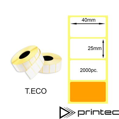 Помаранчева термоетикетка 40х25 мм 2000шт. ORANGE Т.ЕКО (T.ECO Thermal Labels), Оранжевая термоэтикетка 40х25 мм 2000шт. ORANGE Т.ЕКО (T.ECO Thermal Labels)