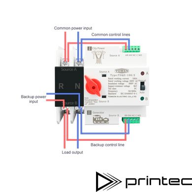 Автомат введення резерву АВР TOMZN TOQ5-63/2 63A 2P 220V однофазний автоматичний перемикач для безперебійного живлення