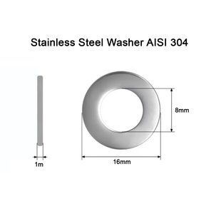 Нержавіюча шайба M8 DIN 125 сталь A2 M8x16x1 Stainless Steel Washer AISI 304