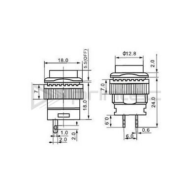 Кнопка R16-503 желтая без подсветки, без фиксации, нажимная On-Off, 2 контакта