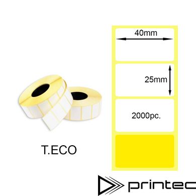 Жовта термоетикетка 40x25 мм 2000шт. YELLOW Т.ЕКО (T.ECO Thermal Labels)