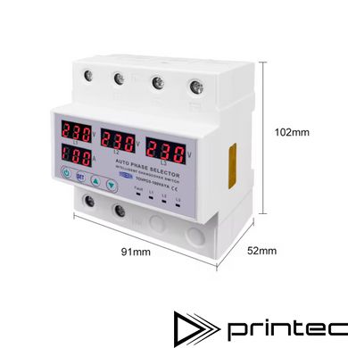 Автоматичний трифазний перемикач фаз TOMZN TOVPD3-100VAYA 100A 3P+N з захистом перенапруги та струму
